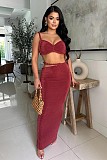 Women Sexy Strapless Crop Top And Hollow-out High-waist Tight Long Skirt NTY-7584