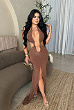 Hot Sexy Backless Halter Hollow-out Split Fishtail Long Dress NTY-7591