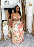 Hot Sexy Strapless Crop Top And Long Skirt Women Print Chiffon Two Pieces Set NTY-7587