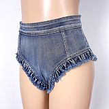 Blue Ruffled High Waist Women Denim Hotpants GZHY-9039