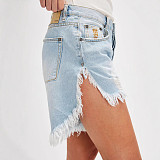 Fashion Women Broken-holes Tassel Denim Fifth-pants Large Size DLSD-2419