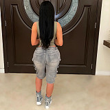 Women loose pockets denim casual shorts LSD-2405