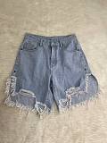Fashion Women Broken-holes Tassel Denim Fifth-pants Large Size DLSD-2419