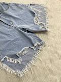 Fashion Women Broken-holes Tassel Denim Fifth-pants Large Size DLSD-2419