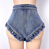 Blue Ruffled High Waist Women Denim Hotpants GZHY-9039
