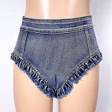 Blue Ruffled High Waist Women Denim Hotpants GZHY-9039