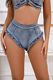 Blue Ruffled High Waist Women Denim Hotpants GZHY-9039