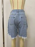 Fashion Women Broken-holes Tassel Denim Fifth-pants Large Size DLSD-2419