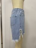 Fashion Women Broken-holes Tassel Denim Fifth-pants Large Size DLSD-2419