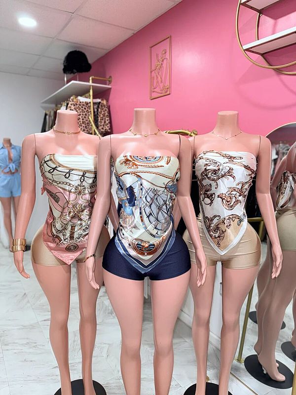 Fashion Print Sexy Wrap Cloth Strapless Shorts Suit RS-300340