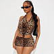 Leopard Halter Drape Collar Back Bandage Short Jumpsuit RS-J25RP214