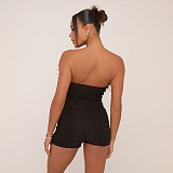 Ostrich Wool Strapless Patchwork Black Backless Slim Short Jumpsuit RS-J25RP258