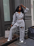 Loose Ripped Wide-leg Pants Hooded Zipper Jacket Set RC-3364