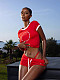 Red Slimming Retro Spice Girl Letter Print Short-sleeved Top Shorts Set XS-K25L1141