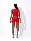 Red Slimming Retro Spice Girl Letter Print Short-sleeved Top Shorts Set XS-K25L1141
