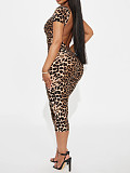Leopard Short Sleeved Backless Fit Knee-Length Jumpsuits XS-K25L721