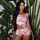 Summer Floral Print Off Shoulder Pleated Wrap Hip Shorts Suit RS-C25ST189