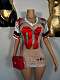 Hot Girl Lace See-through Embroidered Letter Short-sleeved V neck Dress For Women XS-K25L934