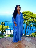 Loose Casual Irregular Hem Slit V-neck Dress Long Dresses RC-3358
