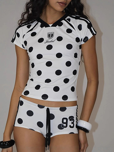 Polka Dot Printed T-shirt Shorts Set XS-K25L1000