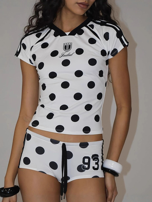 Polka Dot Printed T-shirt Shorts Set XS-K25L1000
