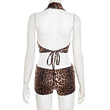 Leopard Halter Drape Collar Back Bandage Short Jumpsuit RS-J25RP214