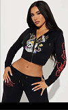 2025 Zipper Short Hoodied Print Women's clothing Set QYU-08201