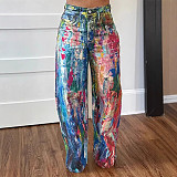 Casual Straight Leg Pants Painted Elastic Denim Trousers SMJR-8020