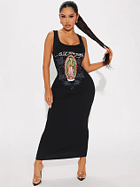 Skull Halloween Print Sexy Vest Round Neck Women's Dress QYU-6060
