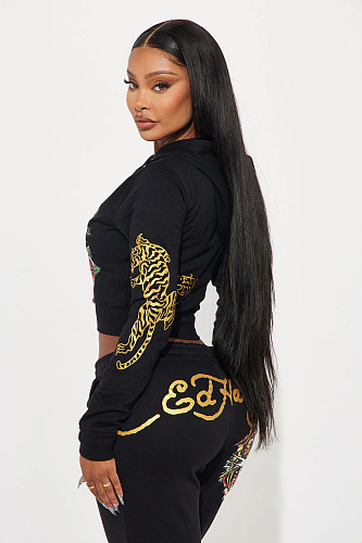 2025 Zipper Short Hoodied Print Women's clothing Set QYU-08201