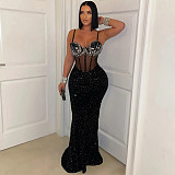 Sequins Party Rhinestone Halter Dress Long For Women CY-901592