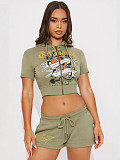 Spice Girl Short Sleeves Printed Crop Top Shorts Set QYU-9889