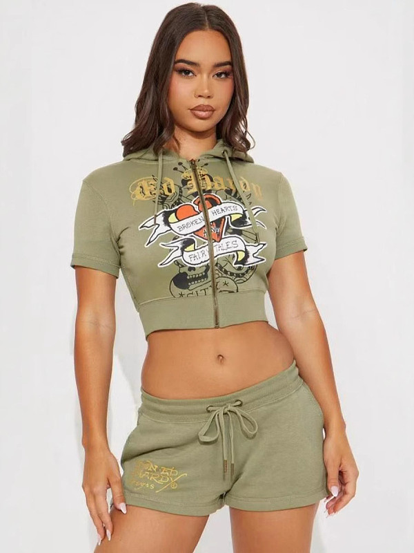 Spice Girl Short Sleeves Printed Crop Top Shorts Set QYU-9889