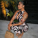Hollowed Out Slim Wrap Hip Sleeveless Zebra-patterned Jumpsuit JY-006230