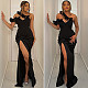 Split Black Irregular Dress Off Shoulder Halter Strapless Evening Dress JY-711771