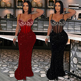Sequins Party Rhinestone Halter Dress Long For Women CY-901592