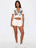 Spice Girl Short Sleeves Printed Crop Top Shorts Set QYU-9889