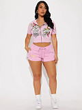 Spice Girl Short Sleeves Printed Crop Top Shorts Set QYU-9889