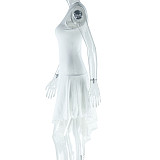 Slanted Collar Revealing Shoulder Sleeveless Irregular White Knee Length Dress JY-300765