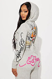 2025 Zipper Short Hoodied Print Women's clothing Set QYU-08201
