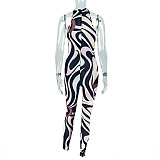 Hollowed Out Slim Wrap Hip Sleeveless Zebra-patterned Jumpsuit JY-006230