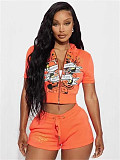 Spice Girl Short Sleeves Printed Crop Top Shorts Set QYU-9889