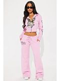 2025 Zipper Short Hoodied Print Women's clothing Set QYU-08201