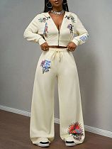 Women's Loose Hoodied Drawstring Wide-leg Pants Set MJL-HH006