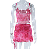 Watermelon Red Sexy Halter Top Slit Skirt Two-piece Set JY-710681