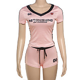 Printed V-neck Short Sleeve Skinny Shorts Set ZJQD-K25S62488