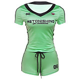 Printed V-neck Short Sleeve Skinny Shorts Set ZJQD-K25S62488