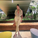 Fur Halter Neck Backless Lace-up Tight Trousers Set DZHT-C25ST141