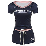 Printed V-neck Short Sleeve Skinny Shorts Set ZJQD-K25S62488