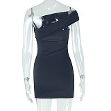 Pure Sexy Slanted Neck Off Shoulder Sleeveless Short Skirt Dress JY-301799